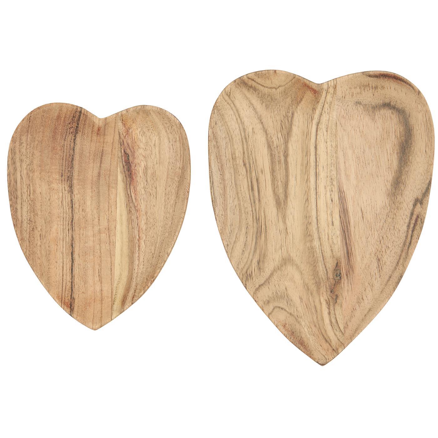 Lot de 2 bols en forme de cœur en bois d'acacia