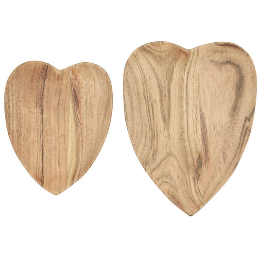 Lot de 2 bols en forme de cœur en bois d'acacia