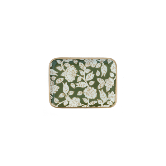 Plateau Bohème avec Fleurs en Métal Émaillé Tiny Jaya Vert
