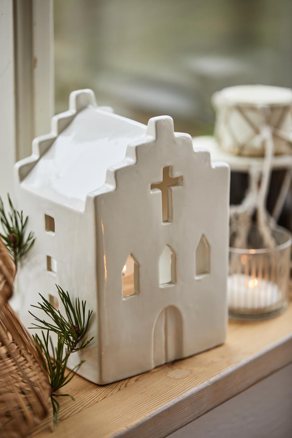 Eglise blanche céramique tea light