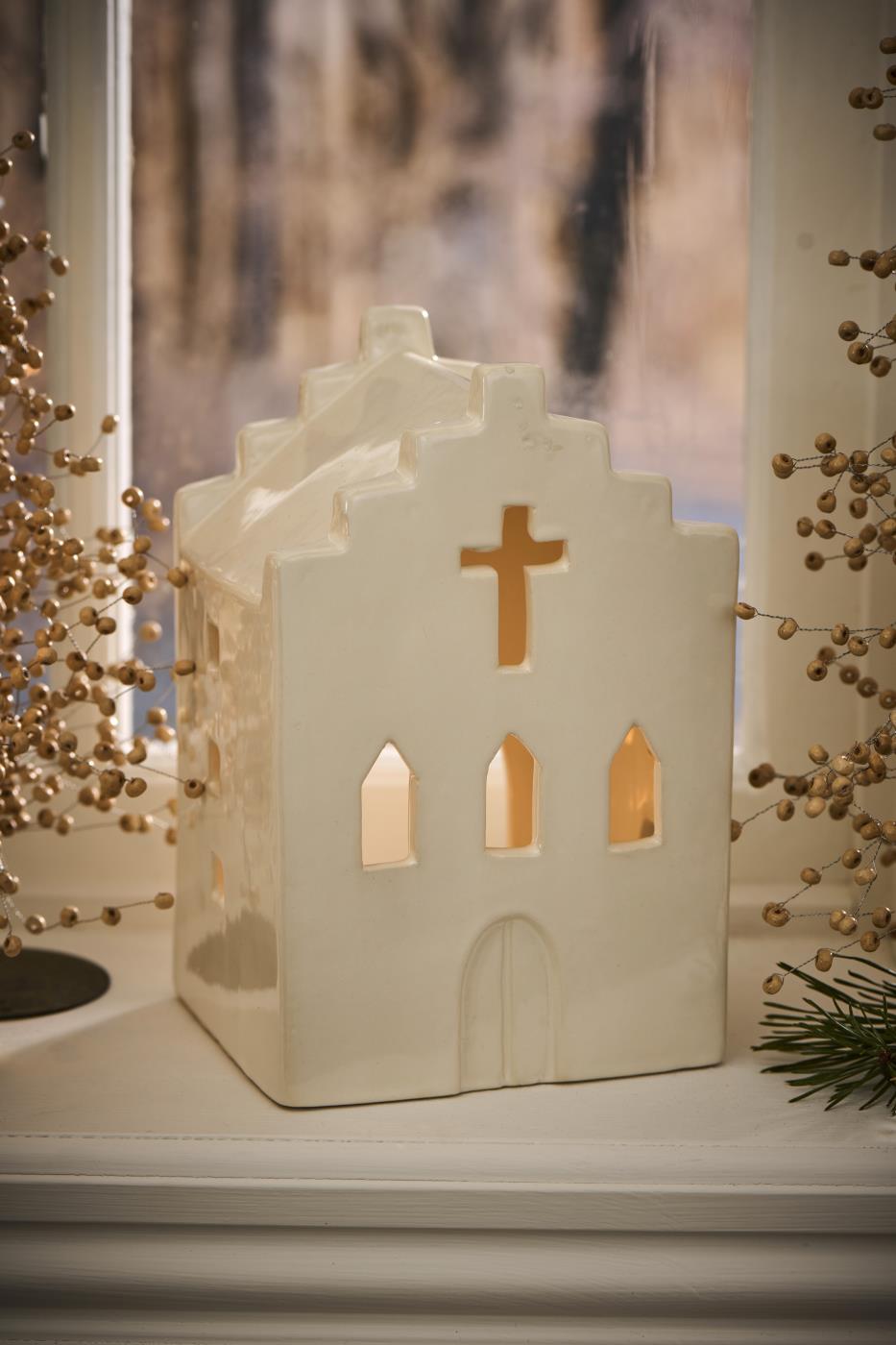 Eglise blanche céramique tea light