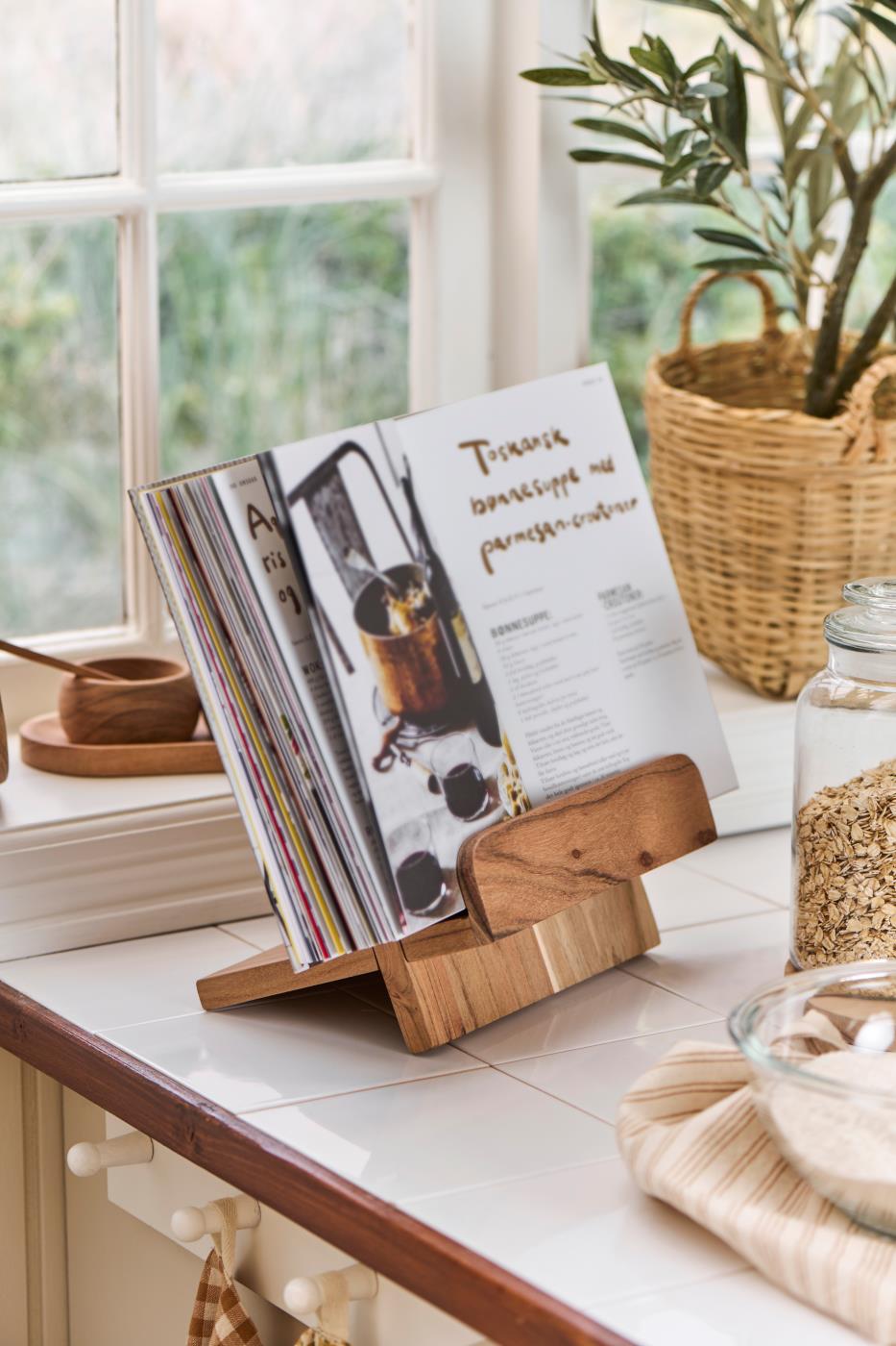 Porte-livre de cuisine en bois d'acacia