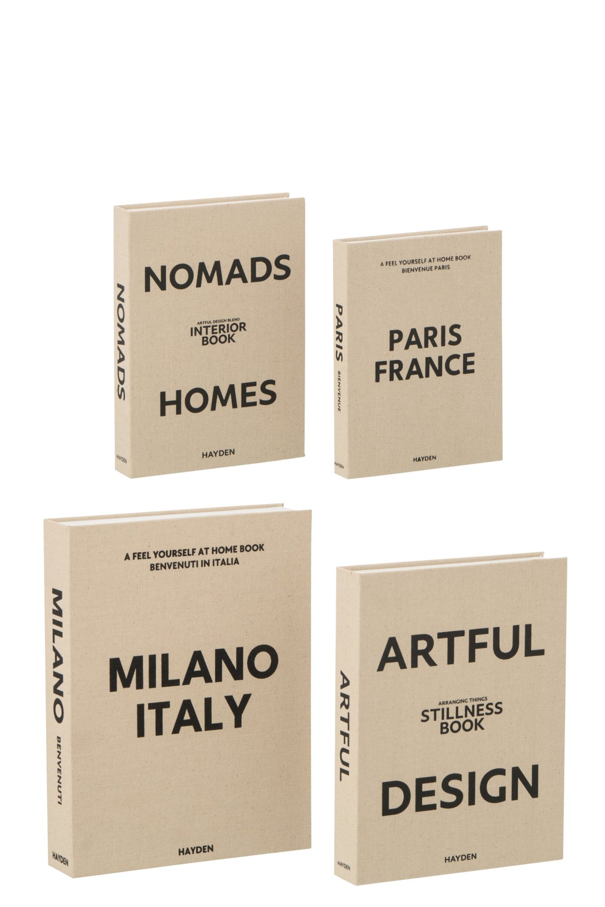 Set De 4 Boîte Livre Tissu Écru/Noir