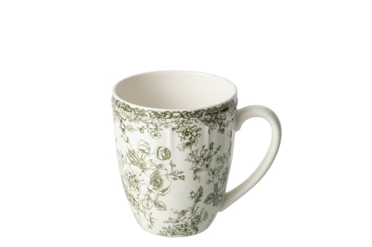 Mug fleurs céramique vert foncé et blanc