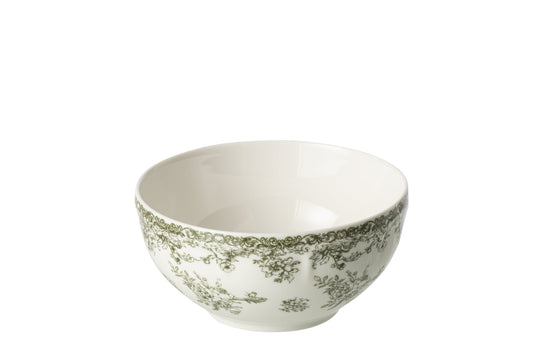 Bol fleurs céramique vert foncé et blanc