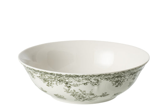 Plat fleurs céramique vert foncé et blanc