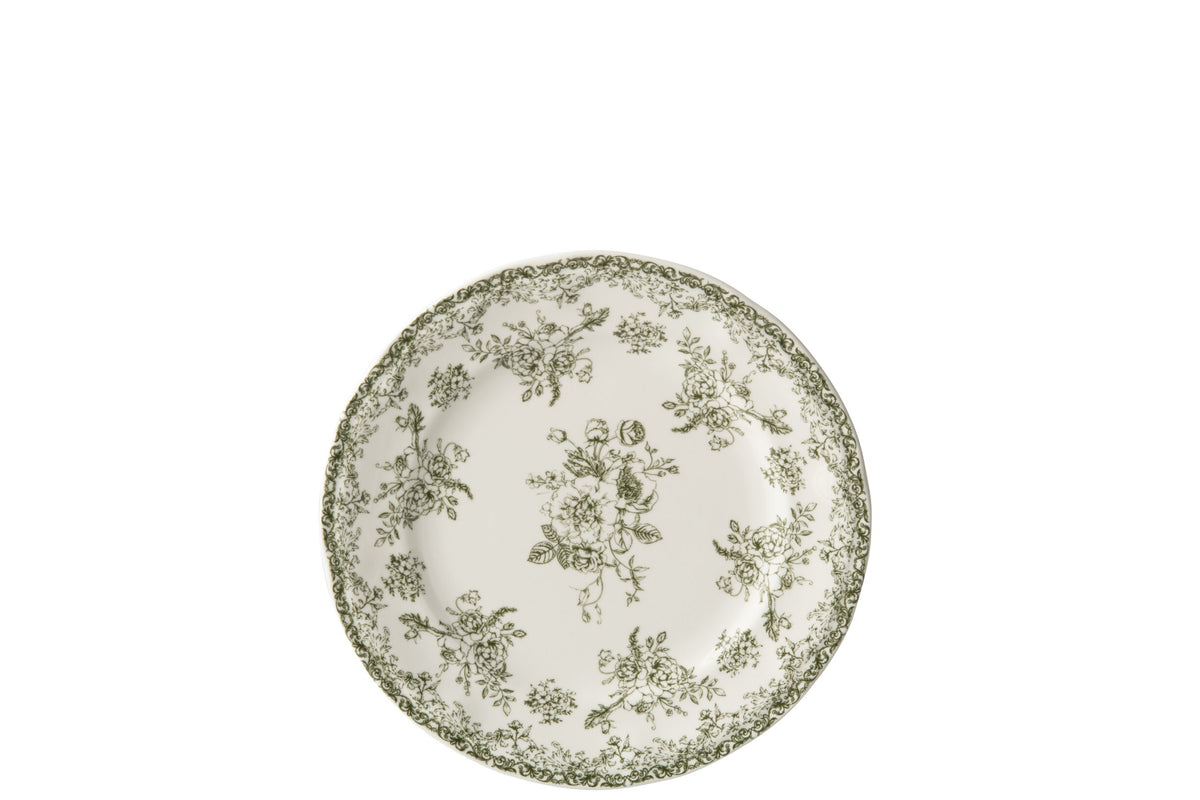 Assiette fleurs céramique vert foncé et blanc