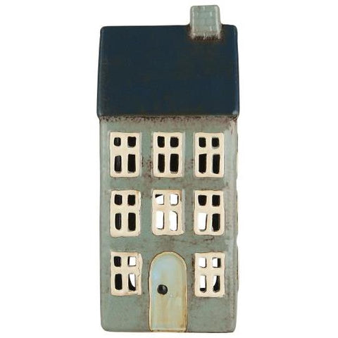 Maison p/bougie chauffe-plat Nyhavn bleu/gris toit 1 cheminée