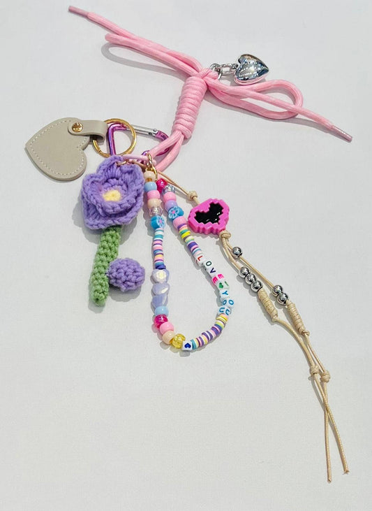 Porte-clés crochet fleur violette