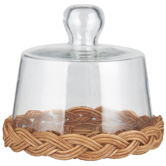 Couvercle en verre avec base en rotin soufflé à la main