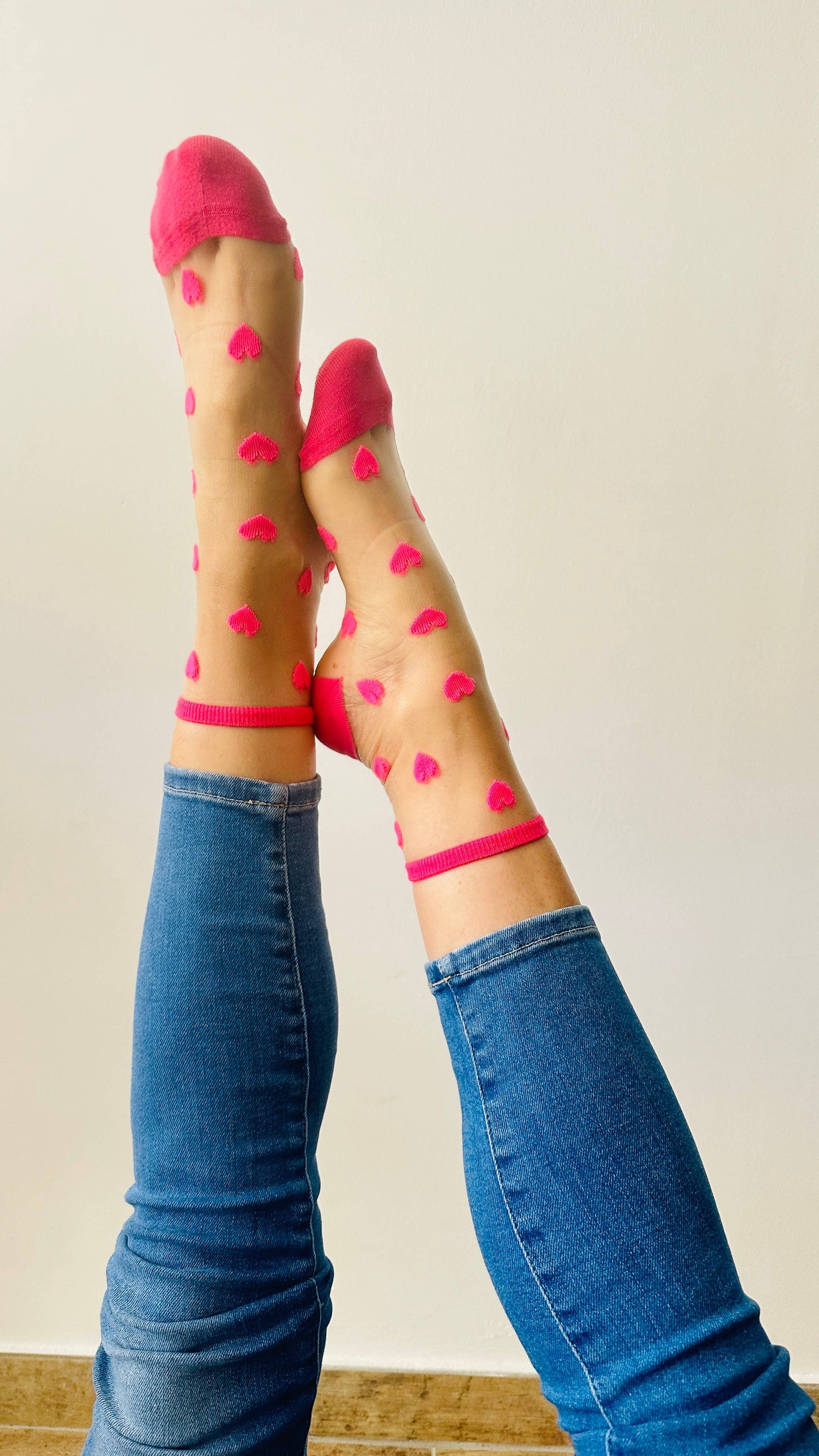 Laure chaussettes fantaisie coeurs rose flashy - socquettes