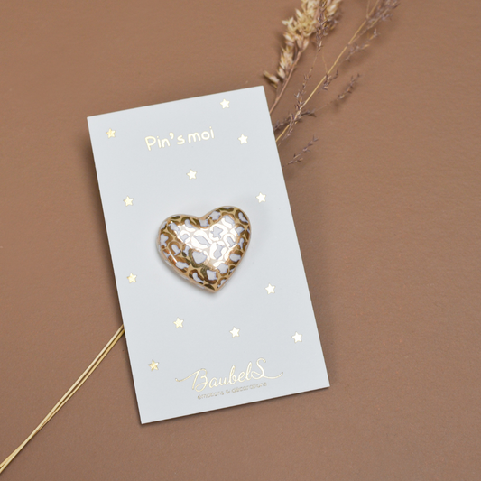 Pin's Coeur Léopard - en porcelaine