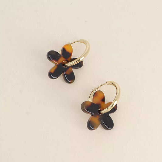 Créoles - anneau simple et fleur en acétate leopard