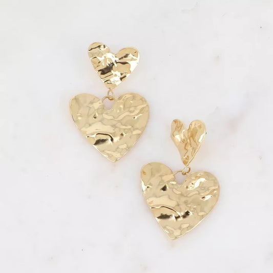 Boucles pendantes - double coeur texturé