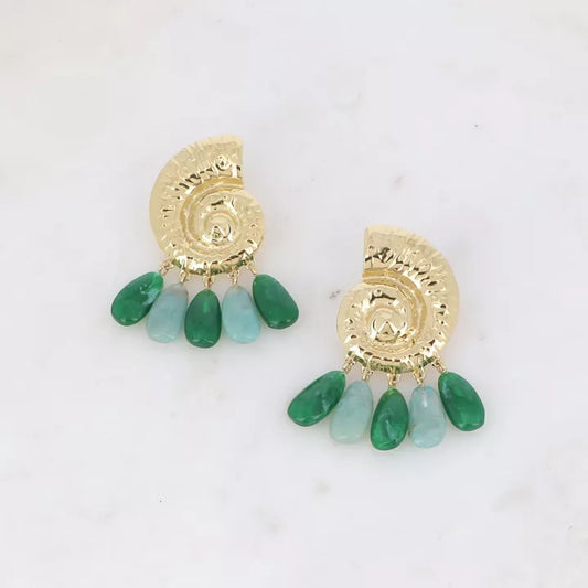 Boucles pendantes - coquillage escargot vert