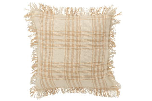 Coussin Carreaux Coton Blanc/Beige