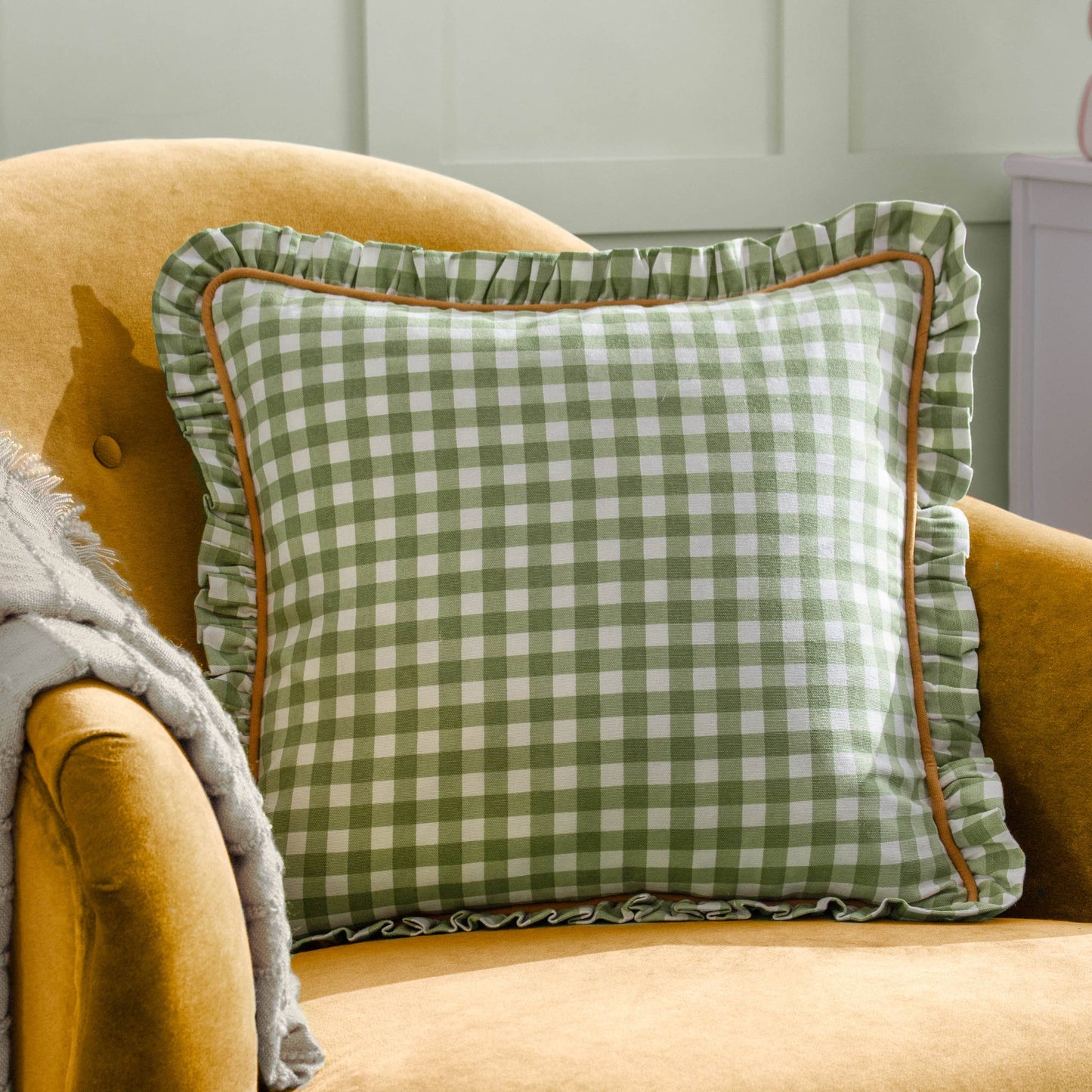 Coussin passepoil réversible Maude Gingham Sage