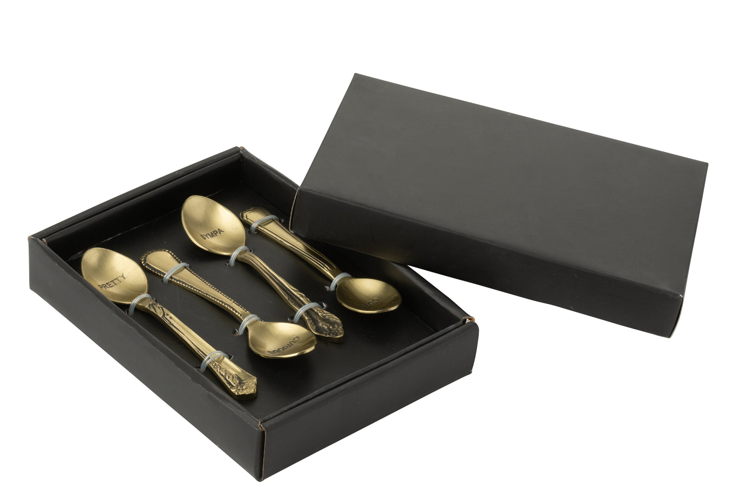 Boite De 4 Cuillère Laiton Doré