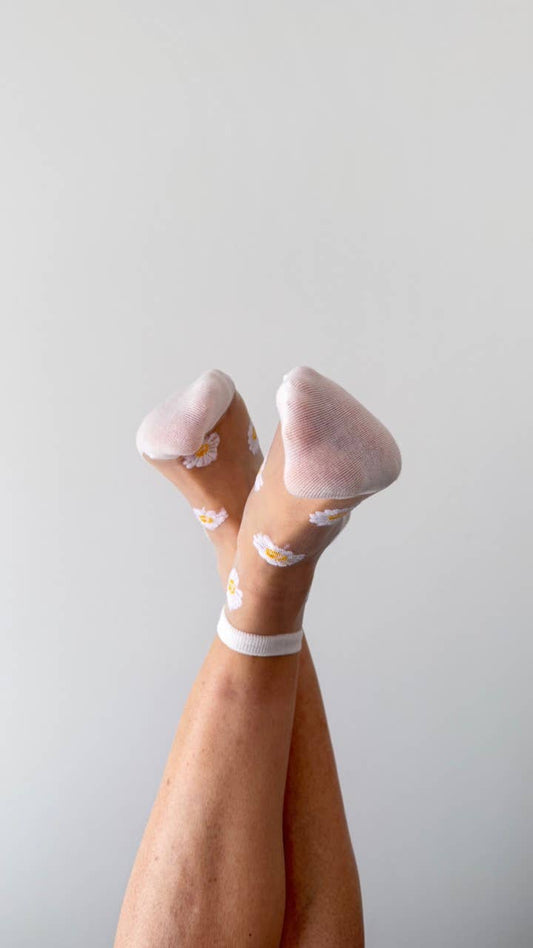 Chaussette transparente marguerites Flora blanc