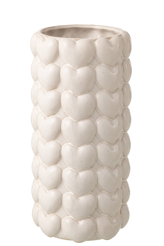 Vase Coeurs Grès Écru