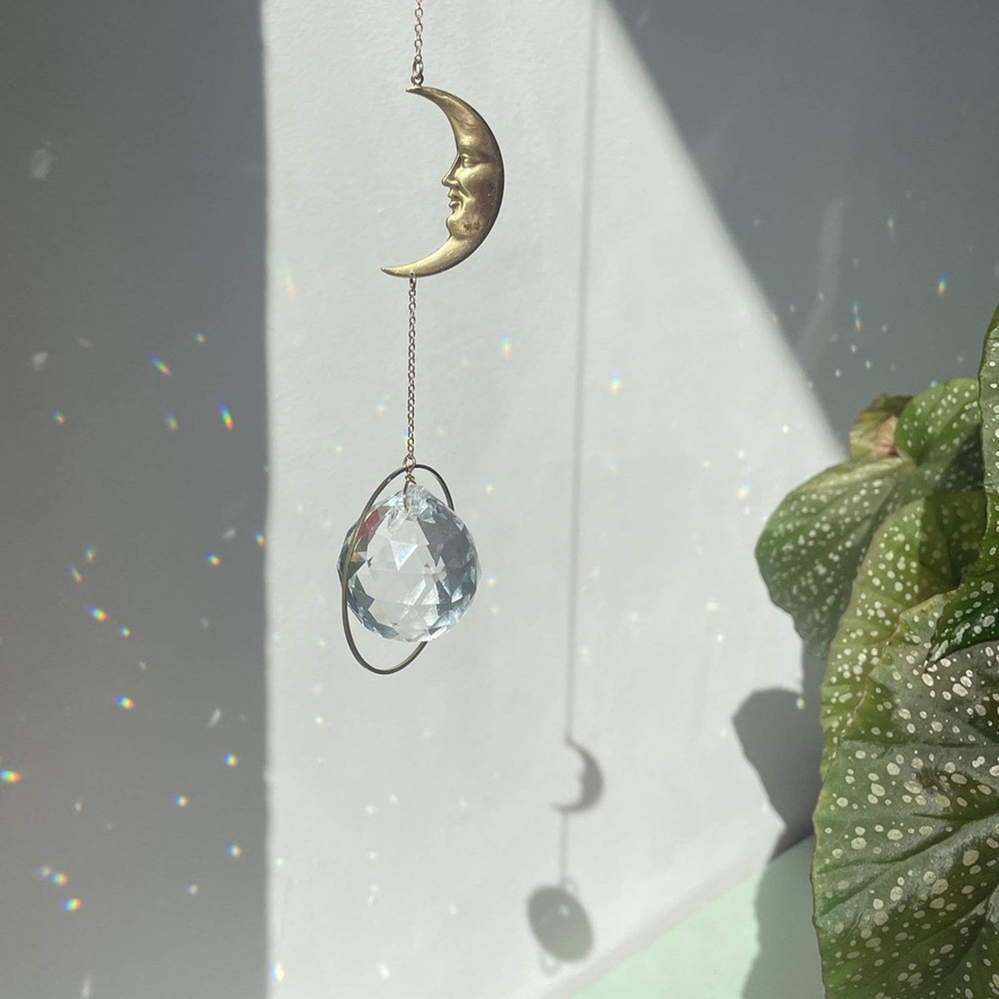 Attrape-soleil lune avec prisme en cristal pour fenêtre