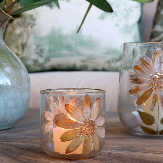 photophore avec décoration de fleurs séchées pm