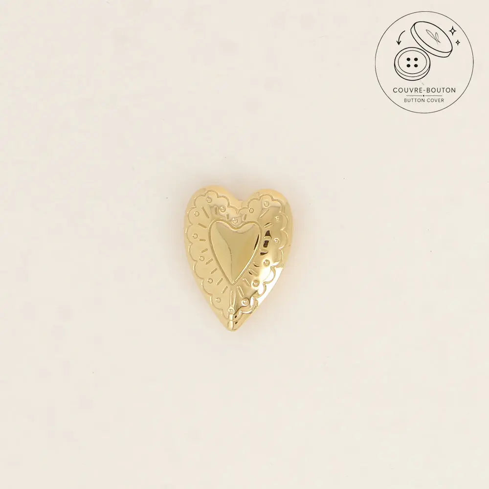 Couvre-bouton coeur en acier inoxydable