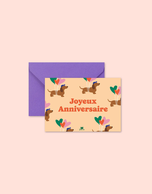 Mini carte "Anniversaire" :  Joyeux anniversaire chien (avec