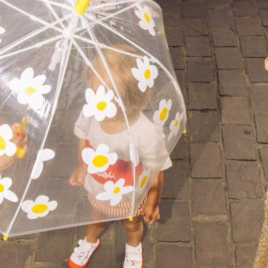 Parapluie transparent fleurs blanches enfant 🌼