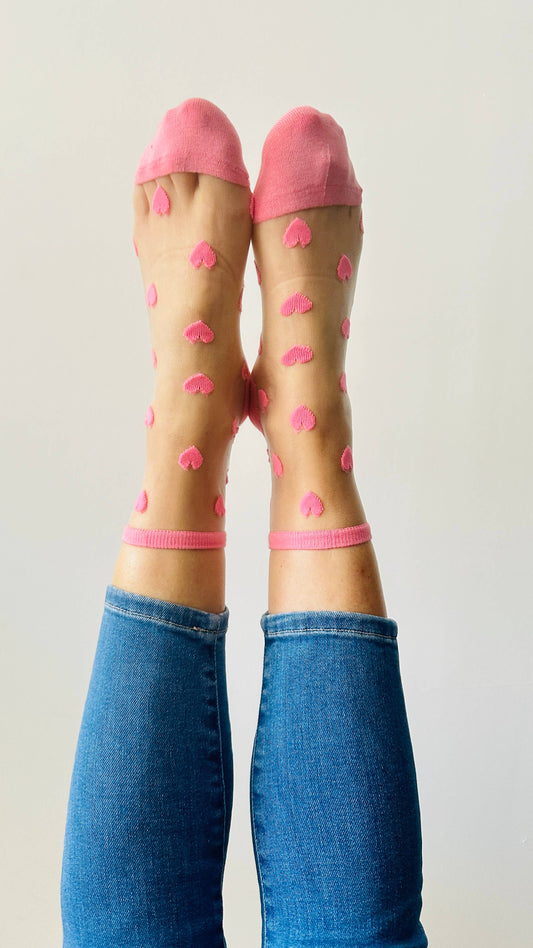 Laure chaussettes avec coeurs rose corail  - socquettes