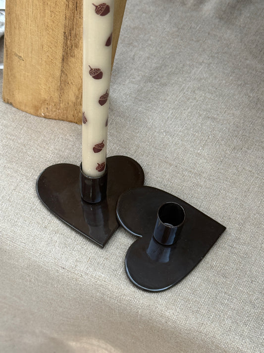 Bougeoir pour bougie fine en forme de cœur chocolat