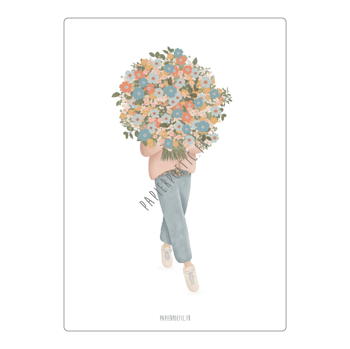 Carte/Card "Fille au Bouquet" printemps liberty