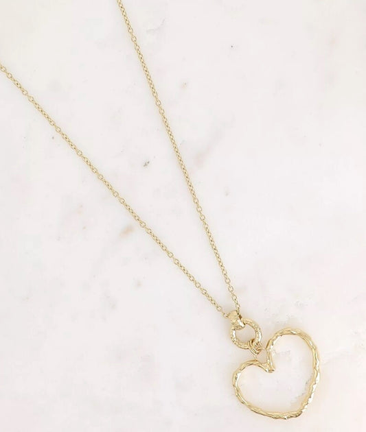 Sautoir Athenia - pendentif coeur ajouré et texturé