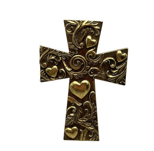Déco murale croix dorée motifs coeur