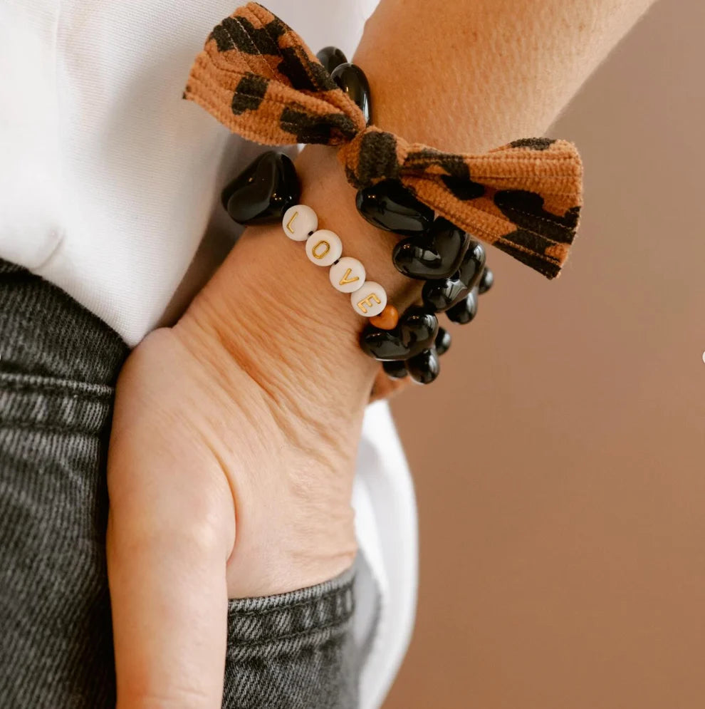 Bracelet GAGA - Only Noir & Maxi Noeud Léopard