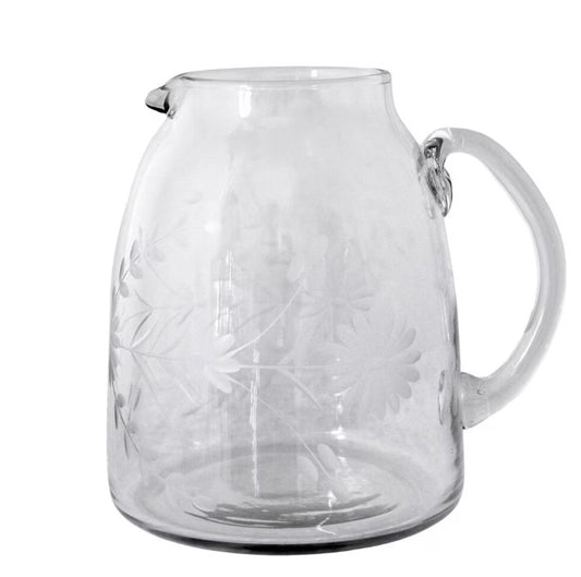 Pichet en verre gravé floral
