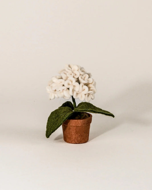 Petit pot d'hortensia en laine feutrée