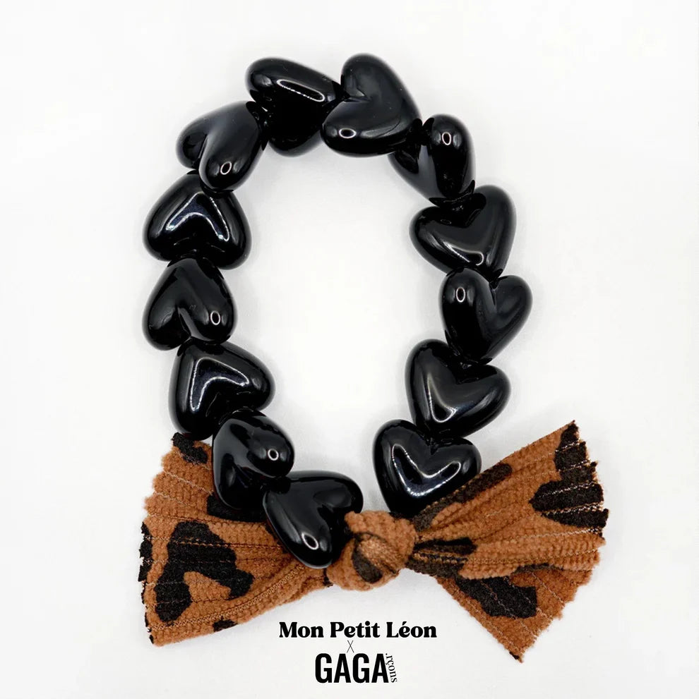 Bracelet GAGA - Only Noir & Maxi Noeud Léopard