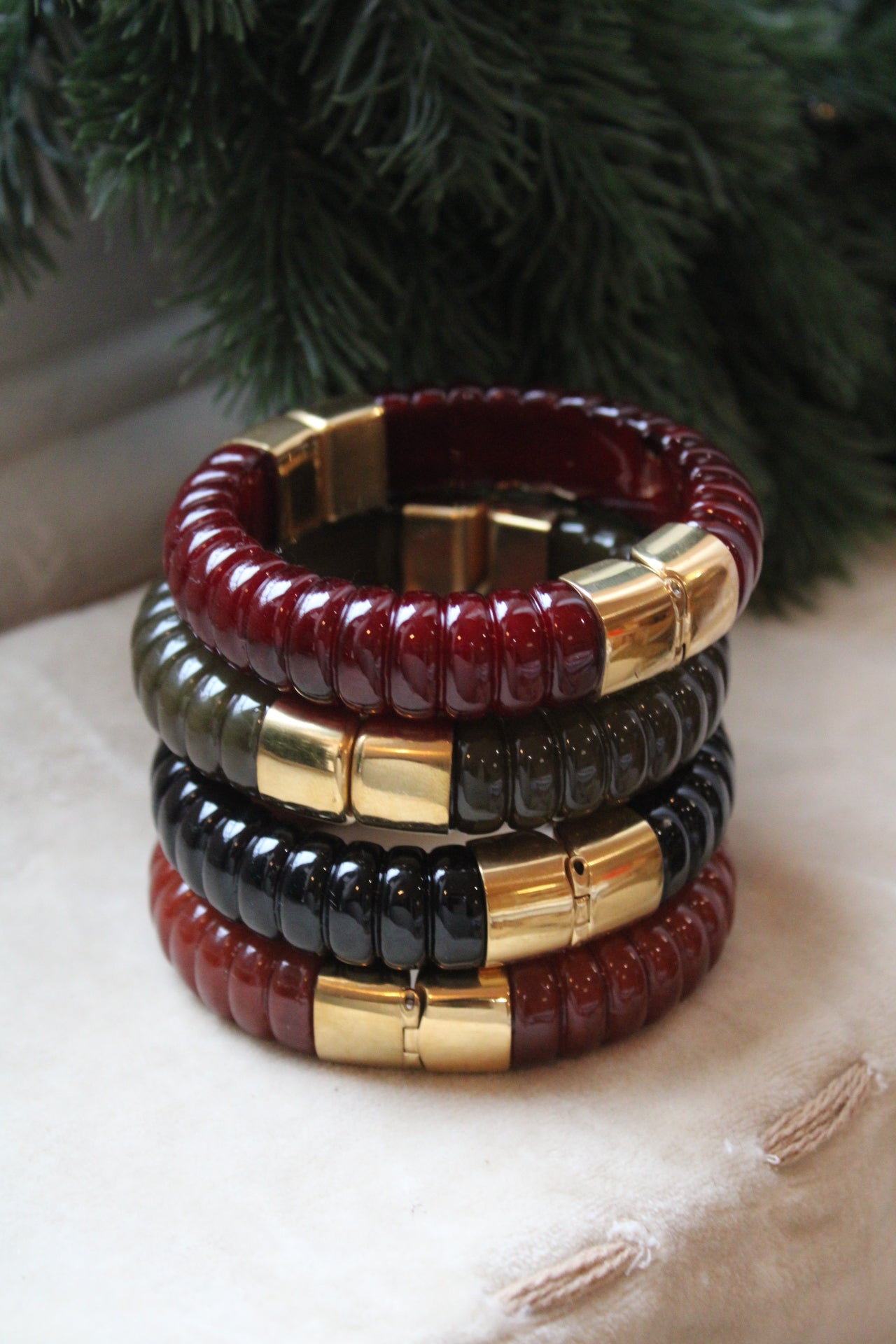 Jonc resine et doré VERT FONCE