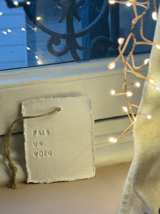 Plaque message argile "fais un voeu"