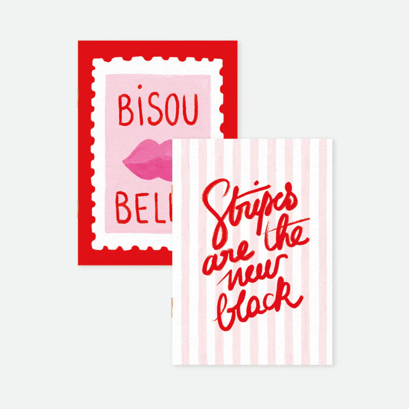 Duo Bisous Bella Stripes - Duo de carnets de Poche A6