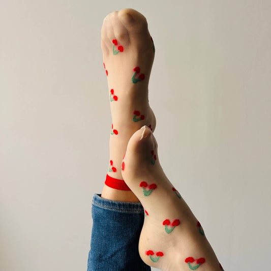 Clémence - Chaussettes fantaisie femme fruits - CERISES