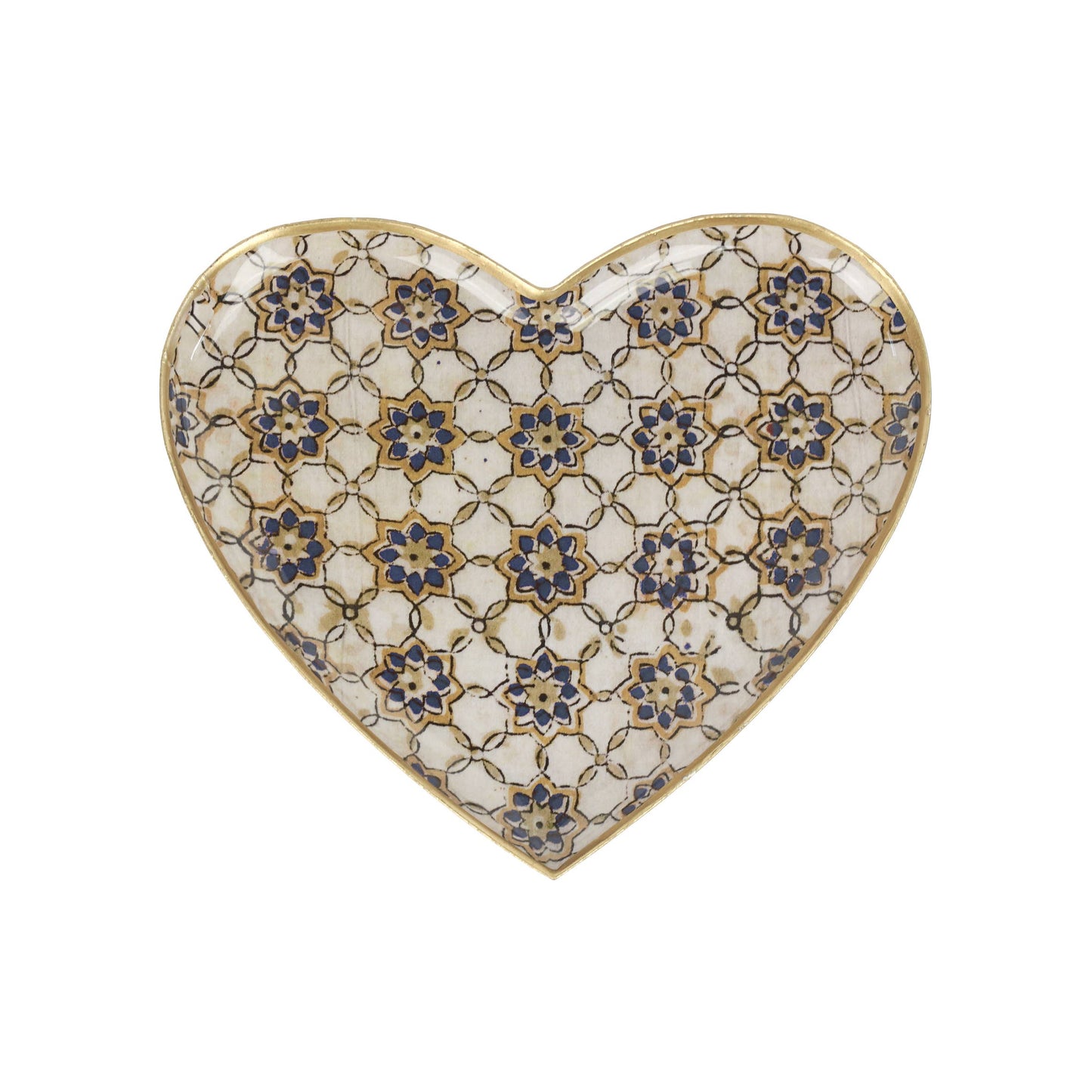 Plateau métal cœur Zellige bleu 15 x 15, bordure dorée