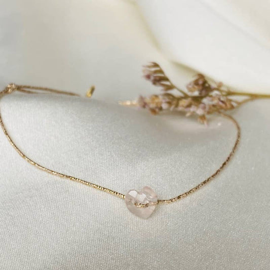 BRACELET LITTLE COEUR , quartz rose (BLIT4)