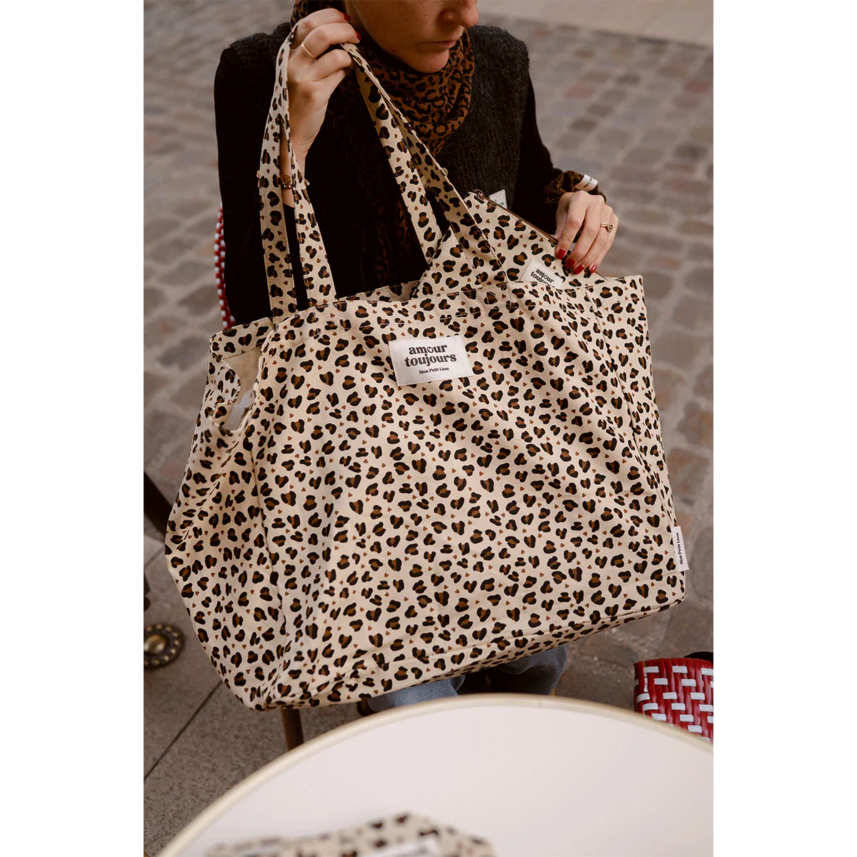 Cabas XXL Léopard Coeur - Amour Toujours