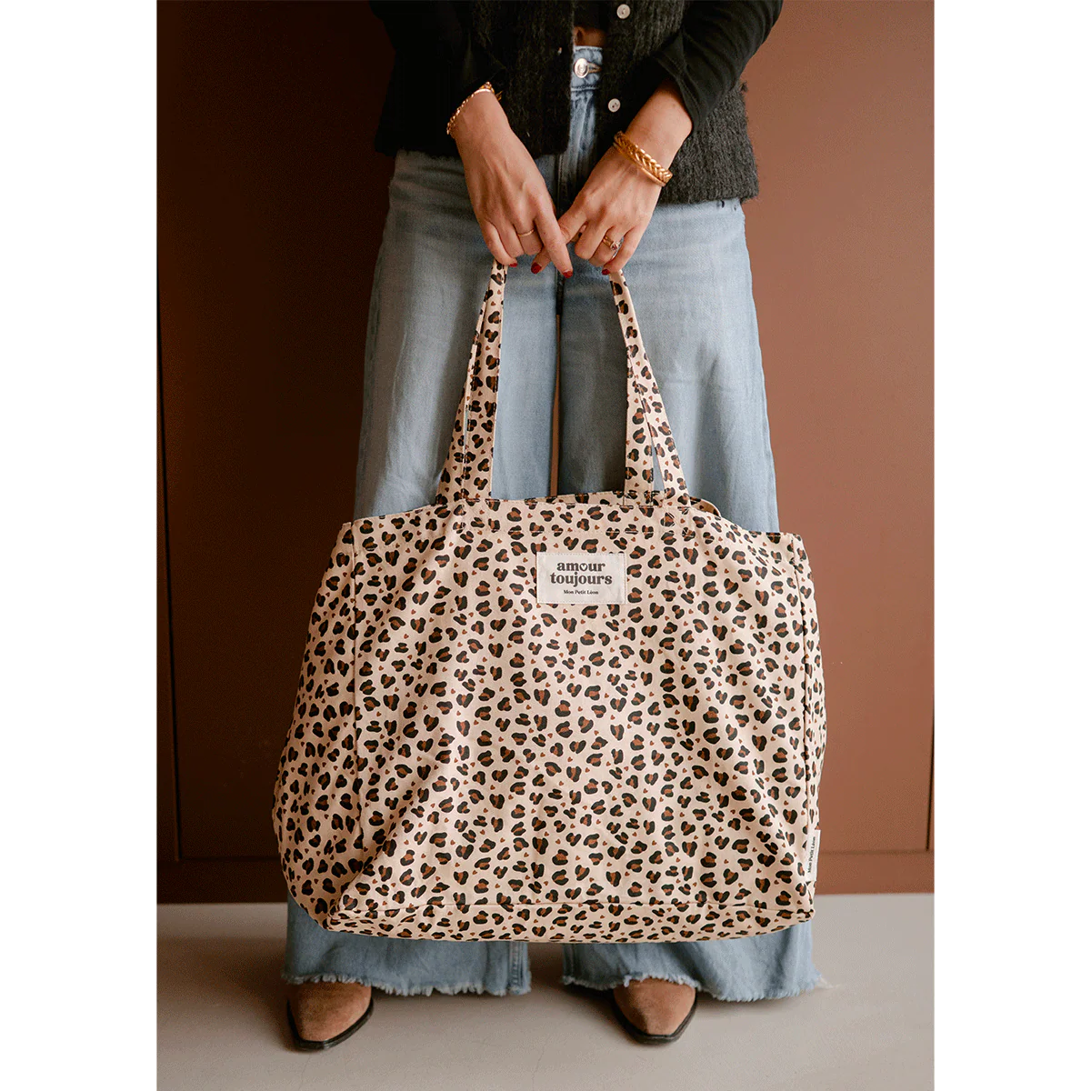 Cabas XXL Léopard Coeur - Amour Toujours