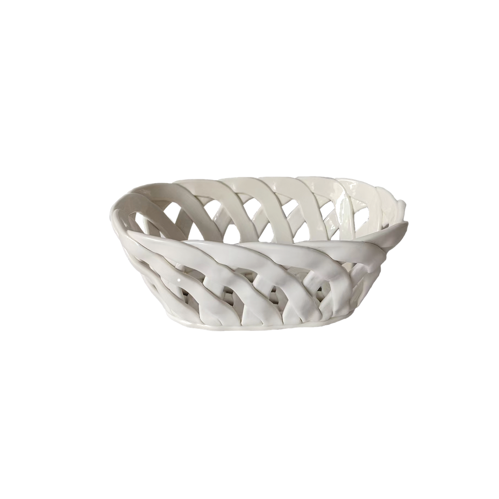 Panier ceramic rectangle blanc pm