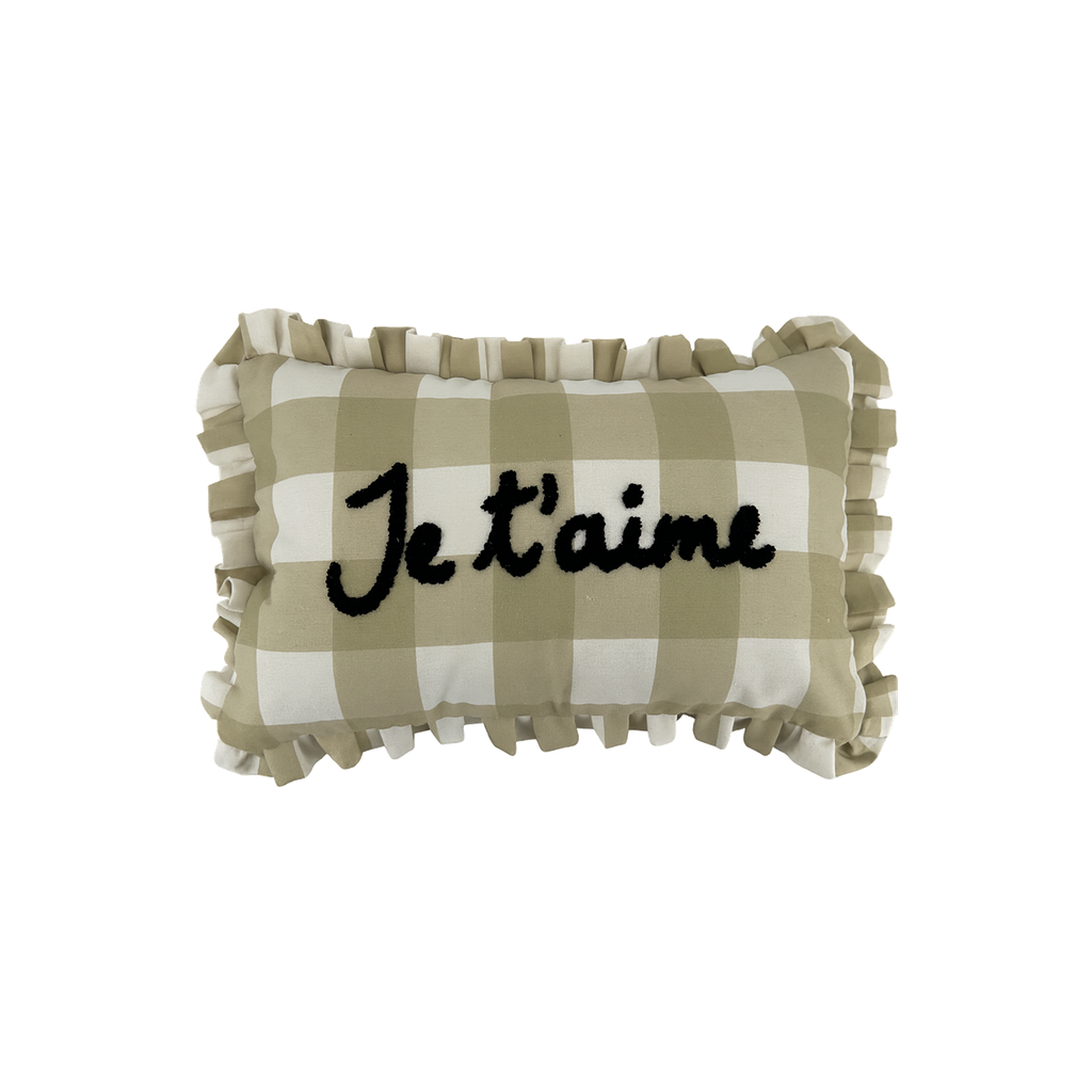 Coussin carreau beige je t'aime