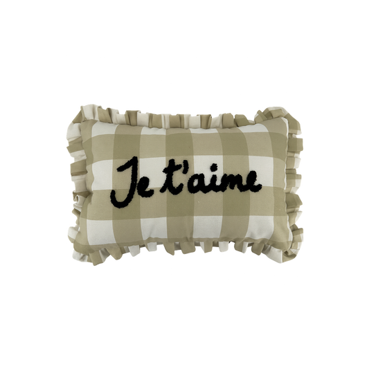 Coussin carreau beige je t'aime