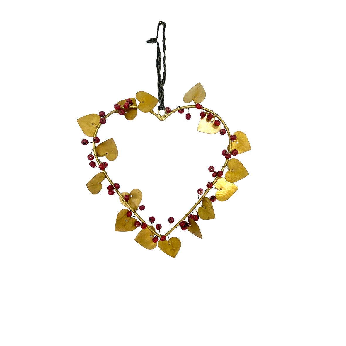 Grand coeur laiton pampilles à suspendre et perles de bois